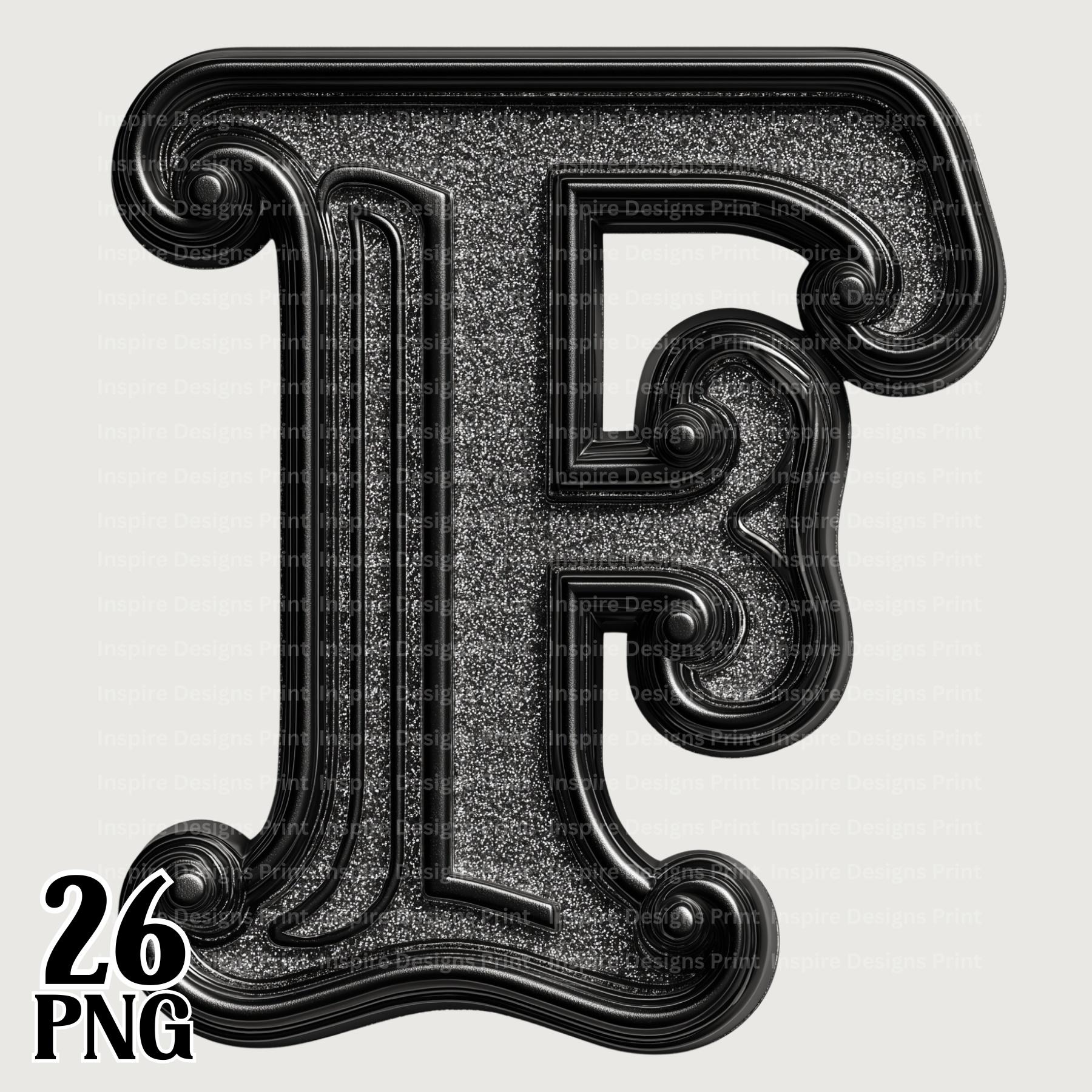 Black Fancy Block Alphabet Letters, Glittery Font Clipart, A-Z Digital ...
