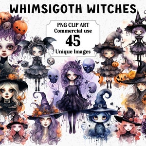 Whimsigoth Brujas Acuarela Halloween Spooky Clip Art, Digital & Paper Crafts / Descarga instantánea Uso comercial / PNG transparente Clipart