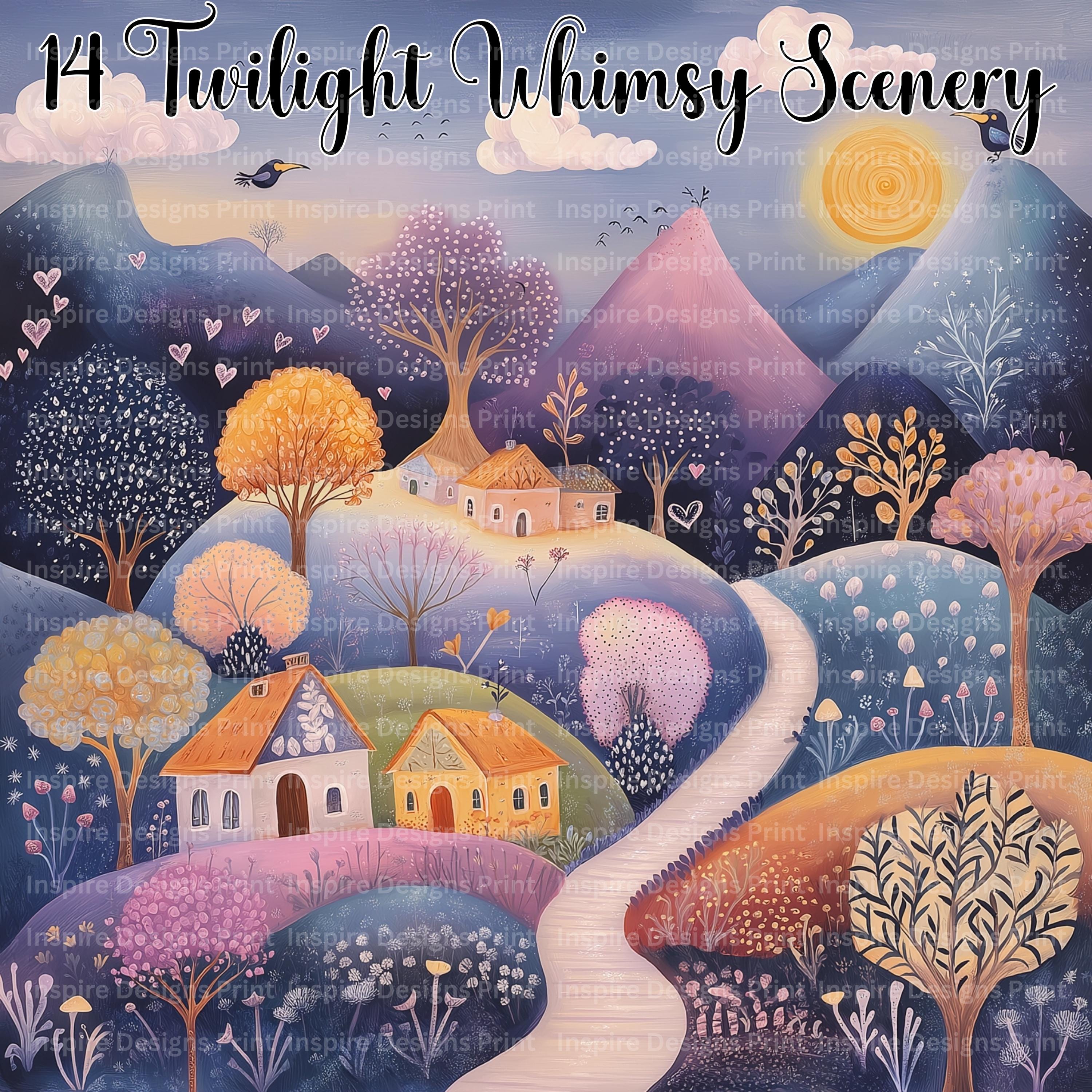 Whimsy Clips Background Twilight Whimsy Scenery Clipart Scenes Whimsical Landscapes Instant ...