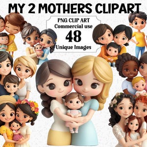 3D-Stil Meine 2 Mütter Clipart, LGBTQ Stolz Muttertag Mama Frau PNG Mom Mum Sofortiger Download Familie Kinder Sublimationsgrafikpaket