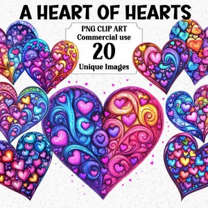 Un coeur de coeurs Saint Valentin aquarelle amour Clipart, invitations cartes, téléchargement immédiat, usage commercial PNG Transparent par sublimation Bundle