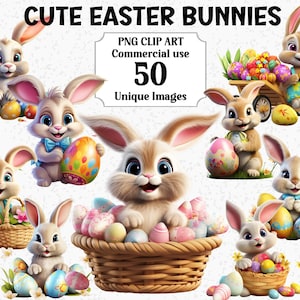 Niedliche Osterhasen Aquarell Bunny Kaninchen Clipart, digitales Handwerk, Sofortiger Download Kommerzielle Nutzung Transparente PNG Sublimationspaket