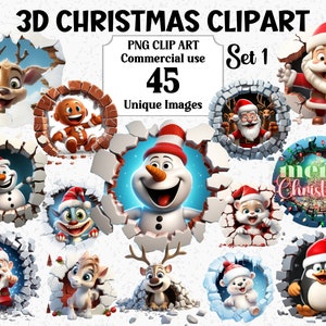 3D Stil niedlichen Weihnachten PNG Clipart, Sofortiger Download Kommerzielle Nutzung, Weihnachtsmann, Schneemann, Rentier, Tiere Transparentes Weihnachtssublimationspaket