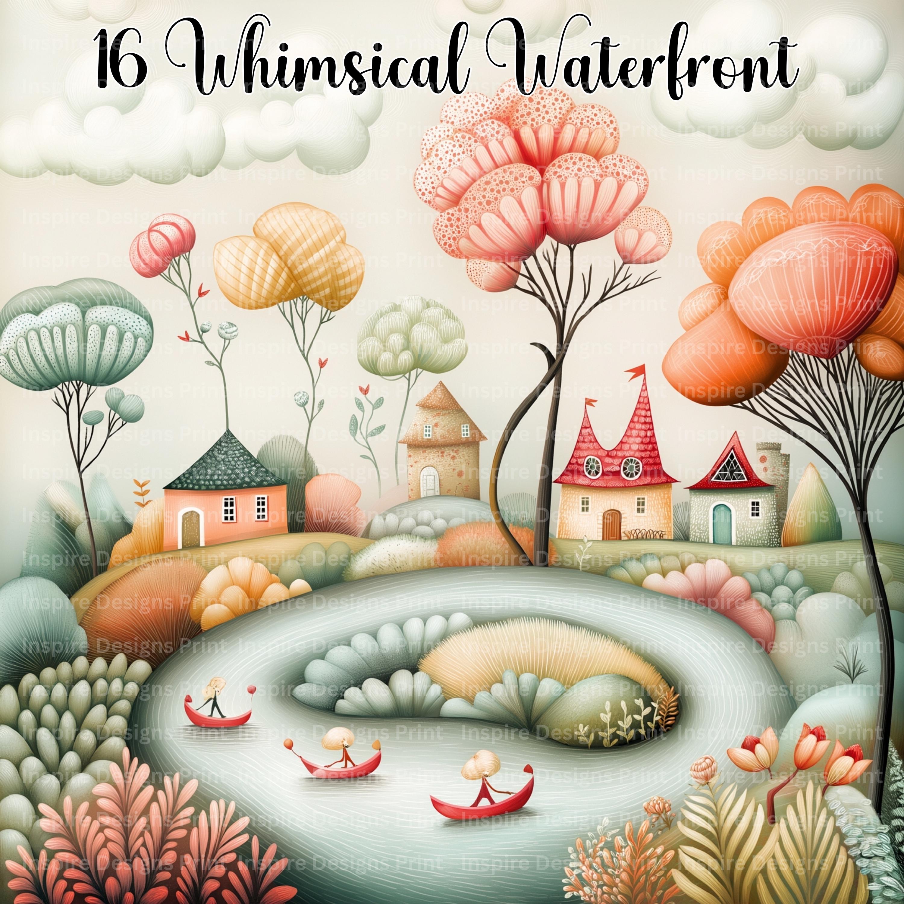 Whimsy Clips Water Whimsical Waterfront Clipart Quirky River Scenes Colorful Backgrounds ...