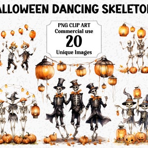 Halloween Dancing Skeletons spooky watercolor Clip Art, Digital + Paper Crafts | Instant Download, Commercial use, Transparent PNG Clipart