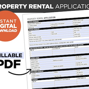 Rental Application (Fillable PDF) for Apartment, House, Home, Housing | Landlord Documents | Property Manager Leasing App | DIGITAL DOWNLOAD