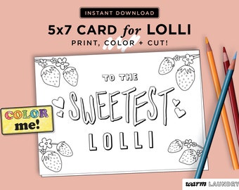 Lolli Coloring Card: Printable Mother's Day Birthday Gift (Digital Download)