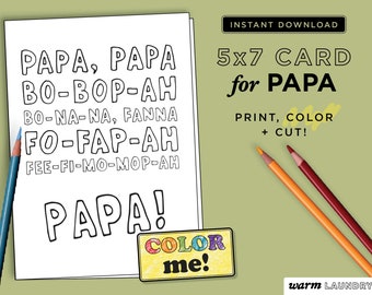 Papa Card: Coloring Page for Father's Day, Birthday (Digital Download)
