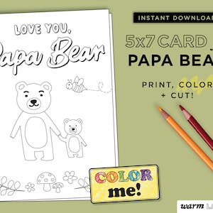 Papa Bear Printable Card from One Kid | Papa Birthday Card | Papa Father's Day | Papa Coloring Page | Last Minute DIY | DIGITAL DOWNLOAD