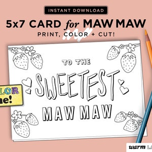 MawMaw Printable Card | Maw-maw Mother&#39;s Day | Mawmaw Birthday | Maw-Maw Card from Kids | Coloring Page DIY | Last Minute | DIGITAL DOWNLOAD