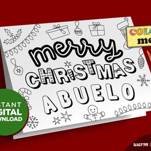 メリークリスマス Abuelo 印刷可能カード | 大きな子供と小さな子供から Abuelo への記念品ギフト | 直前の DIY 塗り絵 | デジタル ダウンロード