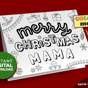 Feliz Natal - cartão imprimível | Presente de lembrança para mamãe de crianças grandes e pequenas | Página para colorir DIY de última hora | DOWNLOAD DIGITAL