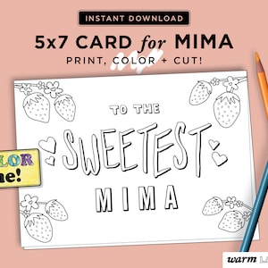 Mima Printable Card | MiMa Mother&#39;s Day | Mima Birthday Card | Mima Card from Kids | Mima Coloring Page DIY Last Minute | DIGITAL DOWNLOAD