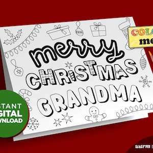 imprimable Joyeux Noël grand-mère | cadeau souvenir pour grand-mère de grands et petits enfants | Coloriage dernière minute DIY | TÉLÉCHARGEMENT NUMÉRIQUE