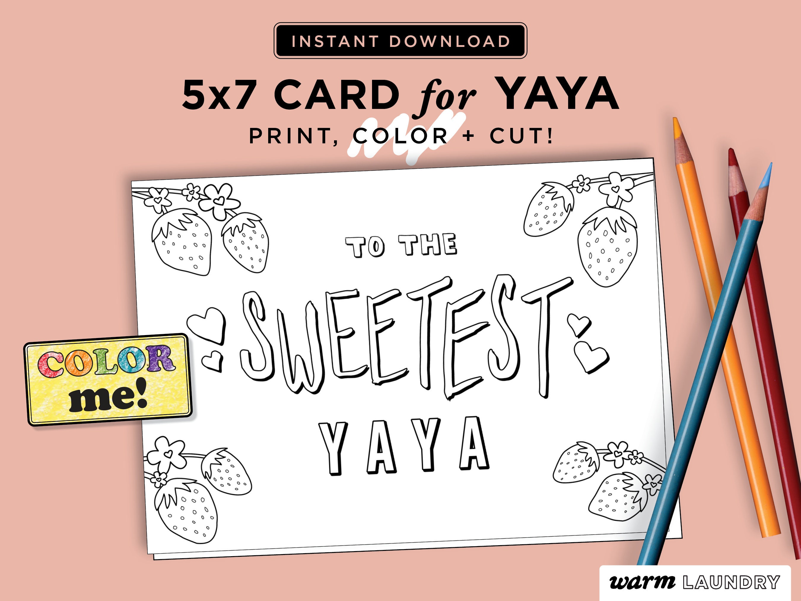 Yaya Printable Card Yaya Mother's Day Yaya Birthday Etsy