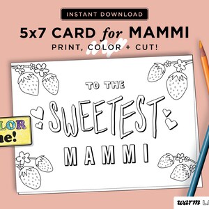 Mammi Printable Card | Mammi Mother's Day | Mammi Birthday Card | Mammi Card from Kids | Coloring Page DIY Last Minute | DIGITAL DOWNLOAD