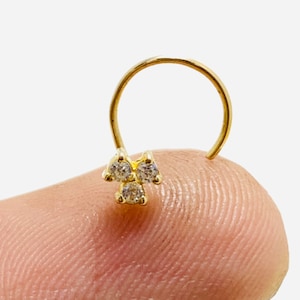Tiny Nose Stud Three Stone Nose Stud 22g Gold Nose Piercing Indian Nose Stud 14k Gold Nose Stud Unique Nose Ring Screw
