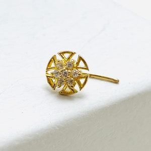 Gold Nose Piercing 22g Solid 14k Yellow Gold Nostril Pin Flower Nose Ring Indian Nose Stud Ring Gold Nose Screw 14k Nose Jewelry