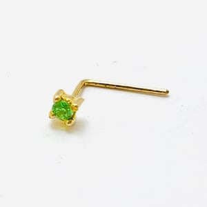 Single Stone Nose Stud 14k Gold Unique Nose Pin Tiny Nose Stud Gold Nose Piercing L Shape Back Nose Ring 22g Nose Jewelry