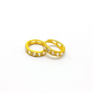 22K Gold Mini Diamond Huggies Diamond Small Hoop Diamond Graduating Hoop Dainty Round Brilliant Earrings Gift for her