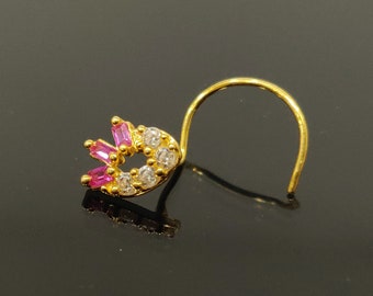 Indian Flower Nose Stud 18k Gold Nose Piercing Solid Gold Nose Stud Cz Nose Ring Stud Mandala Nose Ring Body Jewelry Gift for her