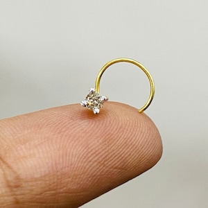 Diamond Nose Stud 18k Solid Gold 20 Gauge Nose Piercing Natural Genuine Diamond Nose Ring 1/10 Ct Nose Jewelry gift her