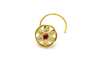 Echt gouden neus Stud 14k neus piercing Indiase neusring kleine neus Stud bloem neus pin neusgat piercing sieraden cadeau moeder