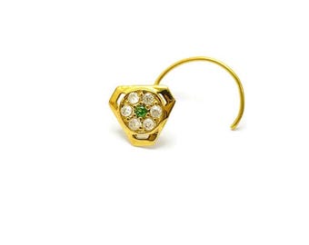 14K massief gouden CZ neus stud Indiase neusring bloemen stud voor vrouwen kleine neus pin cadeau voor haar unieke neus piercing sieraden