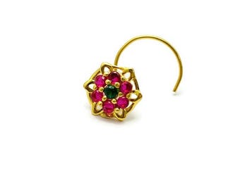 Bloem neusring 14k massief gouden Indiase neusstekker 22g kleine neuspiercing Indiase neuspin 14k echt gouden neussieraden