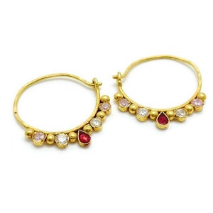22K Gold Hoop Earrings for Women Handmade Rajasthani Style Indian Gold Earrings Gift for Her Cz Tragus Cartilage Jewelry