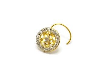 18K guld indisk näsa med blomma näsa med diamanter indiska brudsmycken för bröllop etniska kläder och vardaglig elegans