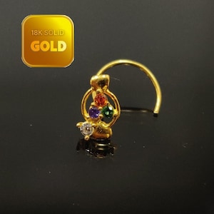 Gold Indian Nose Stud 18k Nostril Jewelry Small Floral Nose Pin Gold Nose Piercing Gold Nose Screw Indian Gold Nose Ring