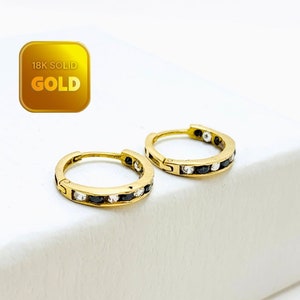 Huggie Hoop Earrings Gold Conch Hoop Cartilage Hoop Black Cz Gold Hoop Earrings Hoop Tragus Hoop Small Helix Hoop Gift for Her