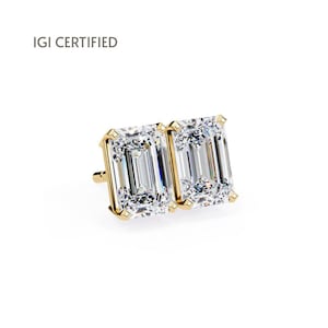 Emerald Cut 2.39 CT Lab Grown Diamond Stud Earrings IGI Certified 14k Gold Solitaire Studs Classic Emerald Diamond Earrings for Women