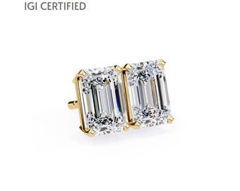 Smaragdschliff Diamant Ohrstecker: 14k Gold Solitaire, IGI-zertifiziert
