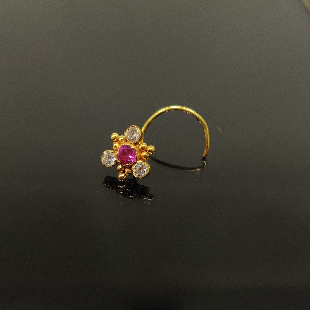 Tribal Nose Stud Ring 18k Gold Nose Stud Natural Nose Ring Tragus Stud Gold Indian Nose Stud
