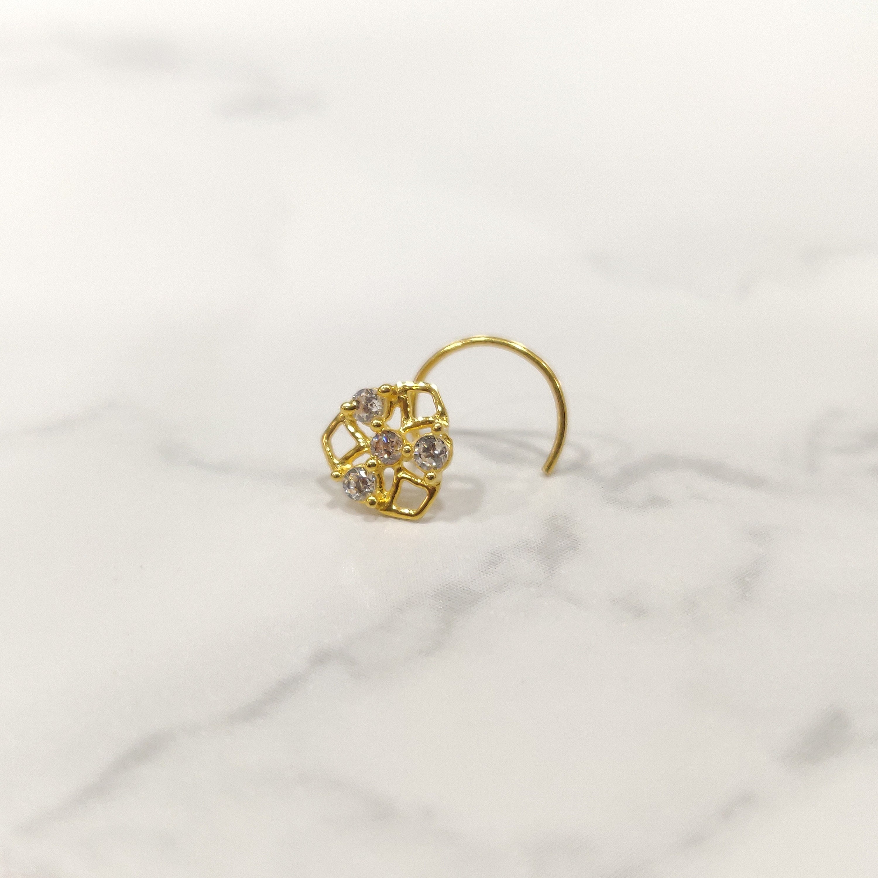 Indian Nose Stud 18k Gold Nose Stud Flower Nose Ring Gold Nose Pin Cz Nose Stud Mandala Nose