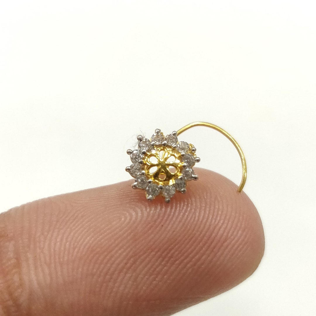 Nose Cuff 18k Gold Nose Piercing Indian Nose Stud Gold Big Sun Mini CZ