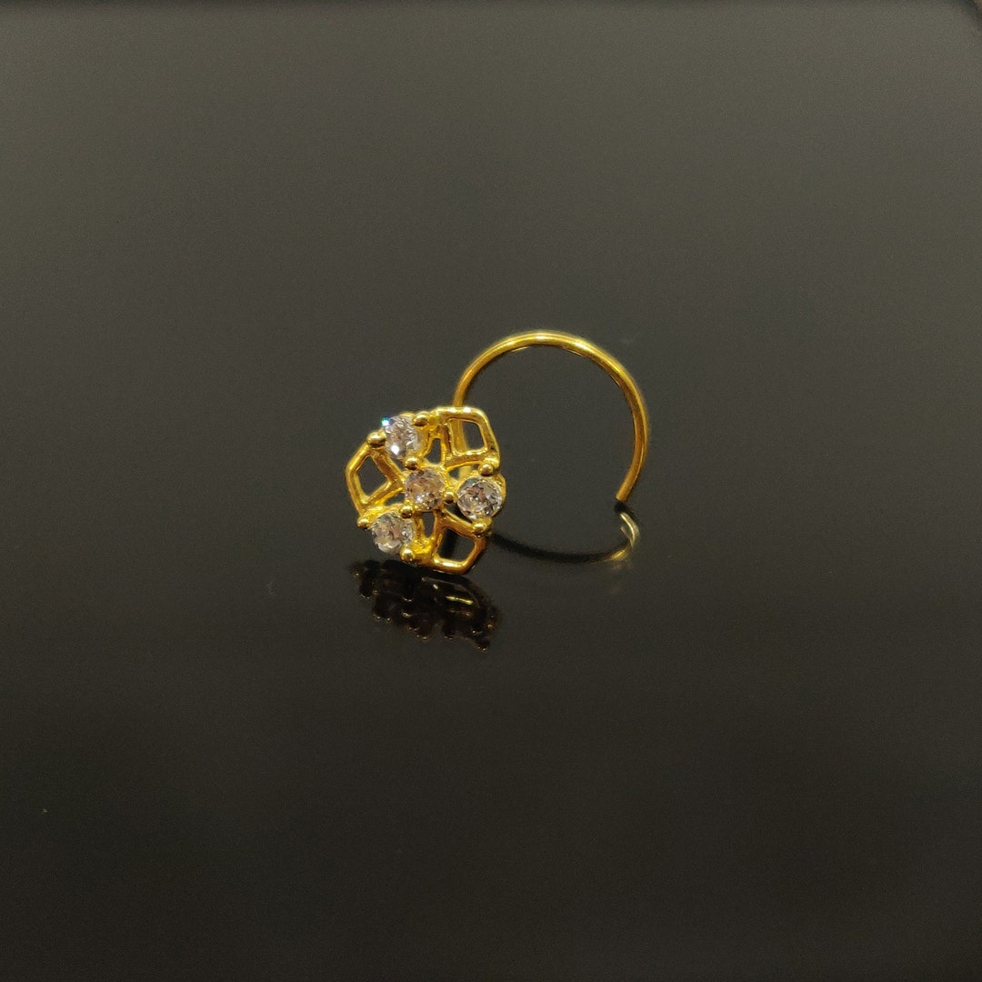Indian Nose Stud 18k Gold Nose Stud Flower Nose Ring Gold Nose Pin Cz Nose Stud Mandala Nose