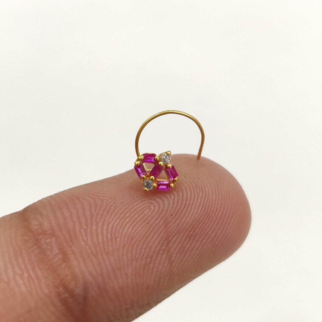 Indian Nose Stud 18k Gold Nose Stud Triangle Nose Stud Indian Nose Pin Nose Ring Stud Flower
