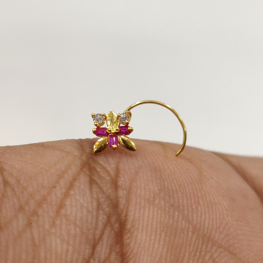 Triangle Nose Stud 18k Gold Nose Stud Indian Nose Stud Indian Nose Cuff Nose Ring Stud Flower