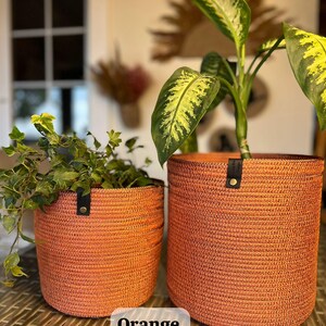 Pot Storage Basket 2 pcs :Round ,Cotton, Woven, Jute Rope, Bathroom, Kitchen, Multi-Use Organizer,Crochet Handmade Handwoven Laundry Hamper