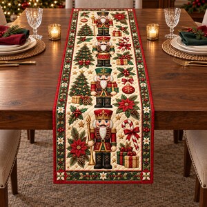 Christmas Nutcracker Quilted Table Runner, Vintage Nutcracker Soldier Table Decor, Traditional Christmas Dining Runner, Farmhouse Decor