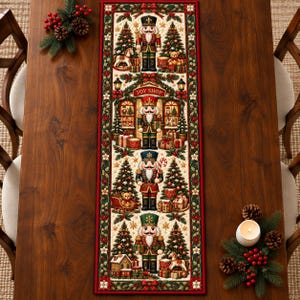 Christmas Nutcracker Quilted Table Runner, Vintage Toy Shop Christmas Table Decor, Nutcracker Soldier Dining Runner, Farmhouse Xmas Decor