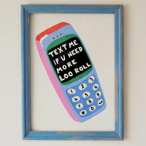 Text Me Loo Roll Bathroom Art Print, Retro Decor (Digital Download)