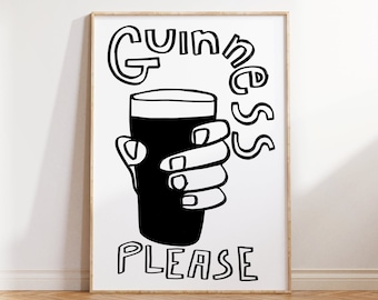 Kitchen print, retro cartoon print, pint print, bar print, retro home decor, gifts for him, gifts for her, wall art, A5 a4 a3 print