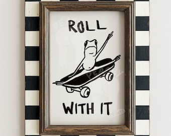 Roll With It Frog Skateboarding Print, Retro Home Decor
