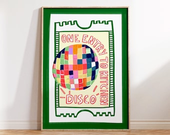 Kitchen disco print, kitchen art print, kitchen disco poster, kitchen decor, retro home decor print, kitchen disco art, A3 A4 A5 print