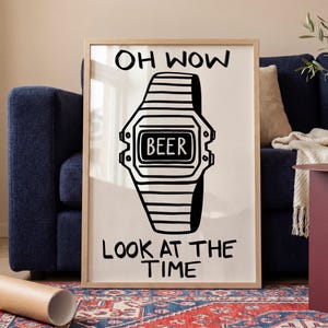 Impressão artística "Hora da Cerveja", decoração divertida para cozinha, bar e casa.