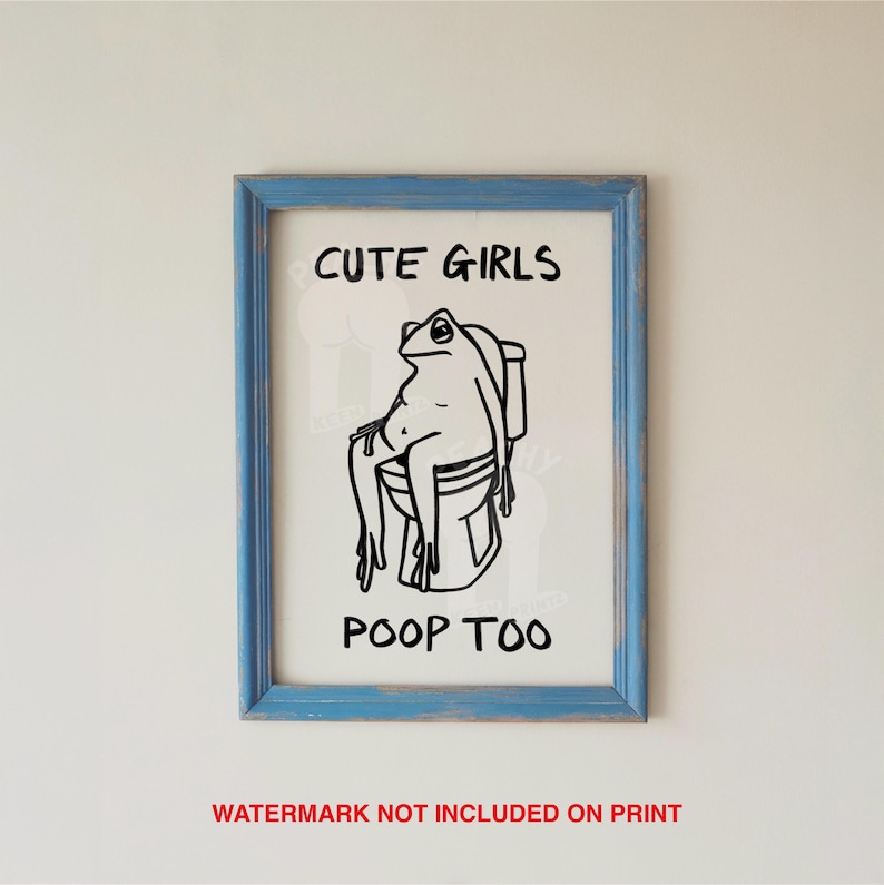 Süße Mädchen Poop Too Frosch Badezimmer Kunstdruck, Retro Home Decor Bild 1